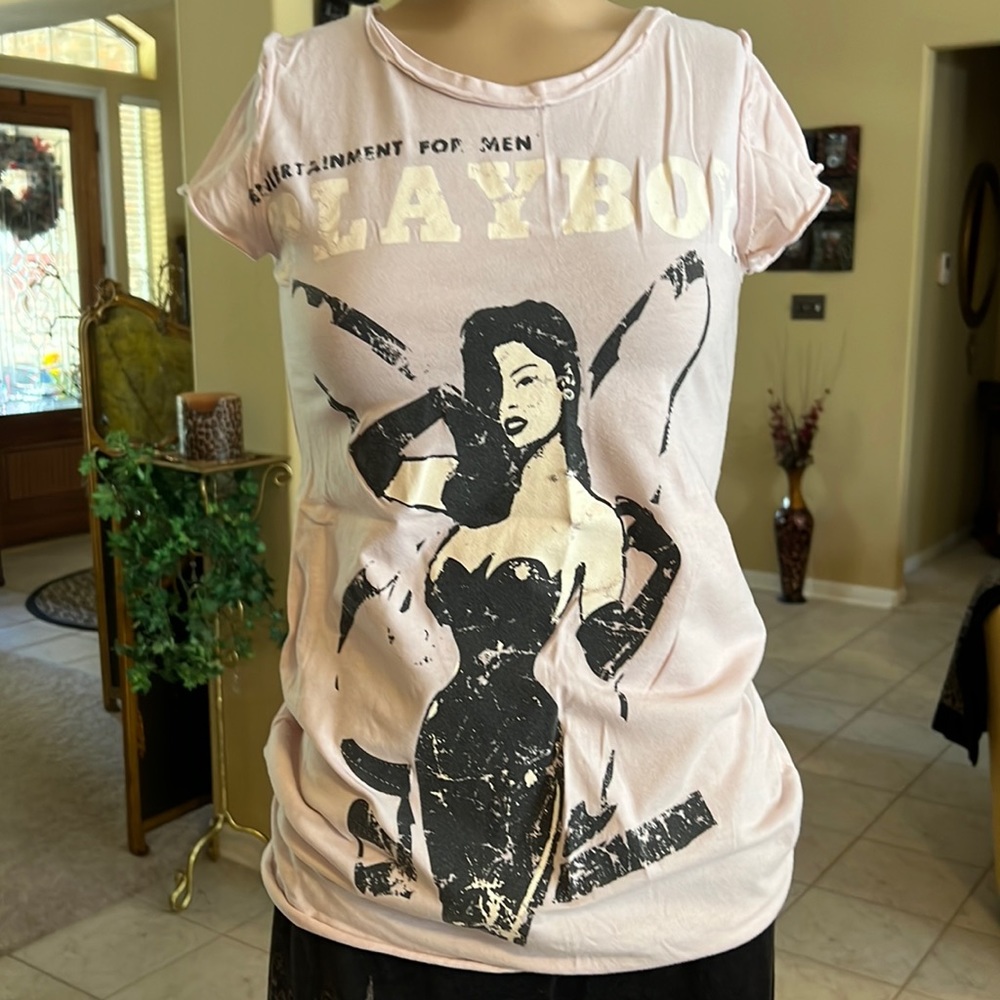Vintage Original Playboy tshirt in Barbie pink with rhinestone accent
